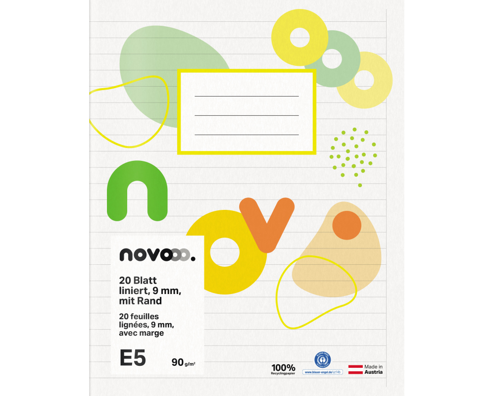 NOVOOO Schulheft E5 729764 9mm liniert mit Rand 90g