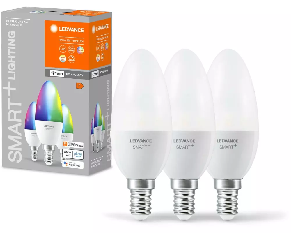 Ledvance Leuchtmittel SMART+ WiFi Candle B40, E14, RGBW, 3 Stück
