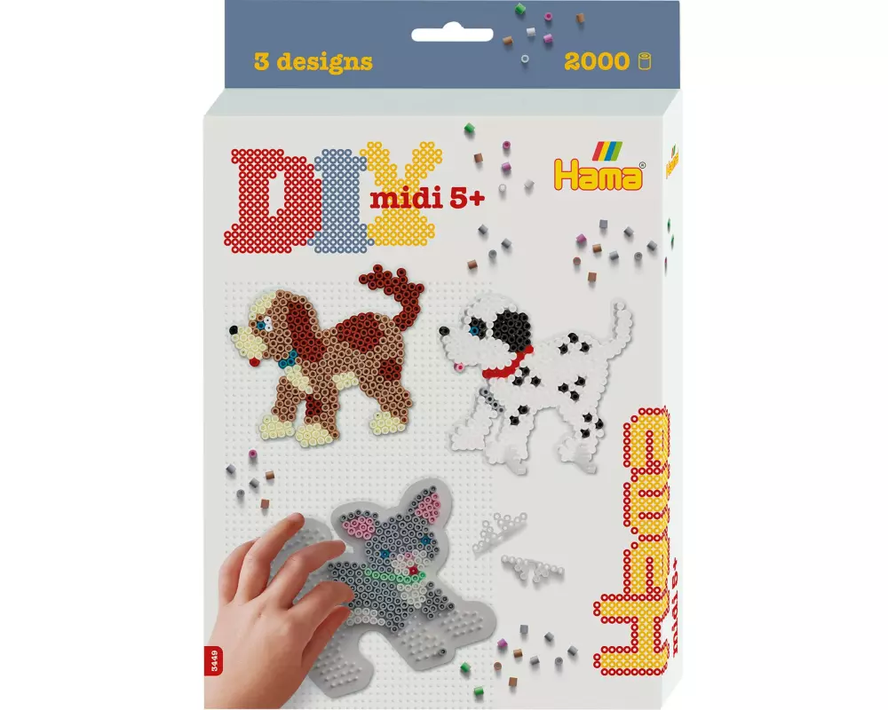 Hama Bügelperlen-Set Hunde und Katze, Midi, 2000 Stk. Mehrfarbig