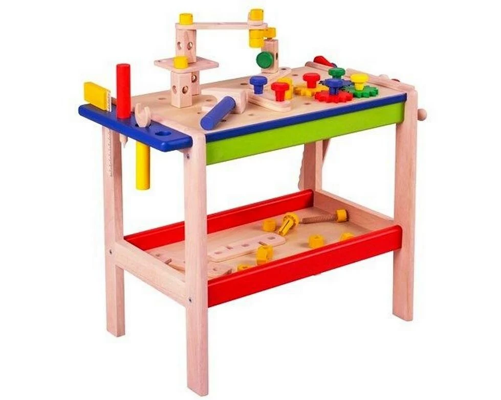 Spielba Holzspielwaren Handwerker Werkbank mit viel Zubehör