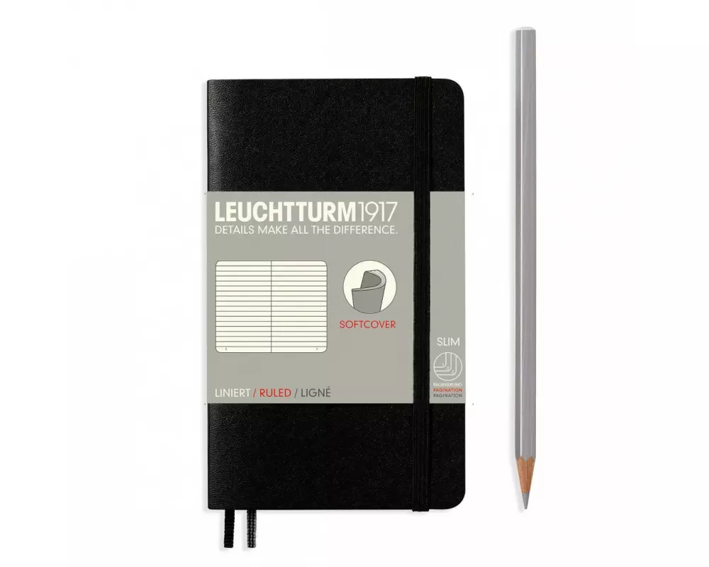 Leuchtturm Notizbuch Pocket A6, Liniert, Schwarz