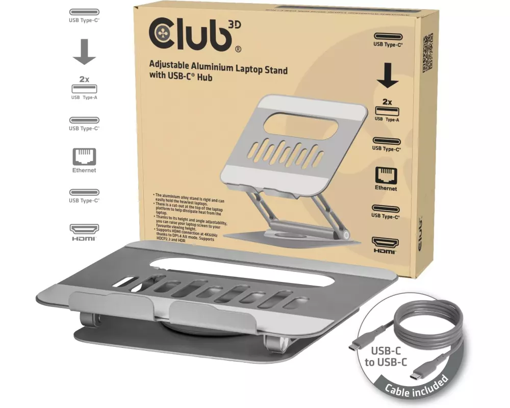 Club 3D Laptop-Ständer CSV-2554 Grau mit Hub 17.3 "