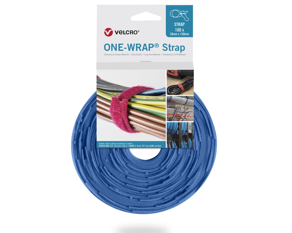 VELCRO One Wrap Strap 20mm x 150mm, 100 Stück, blau