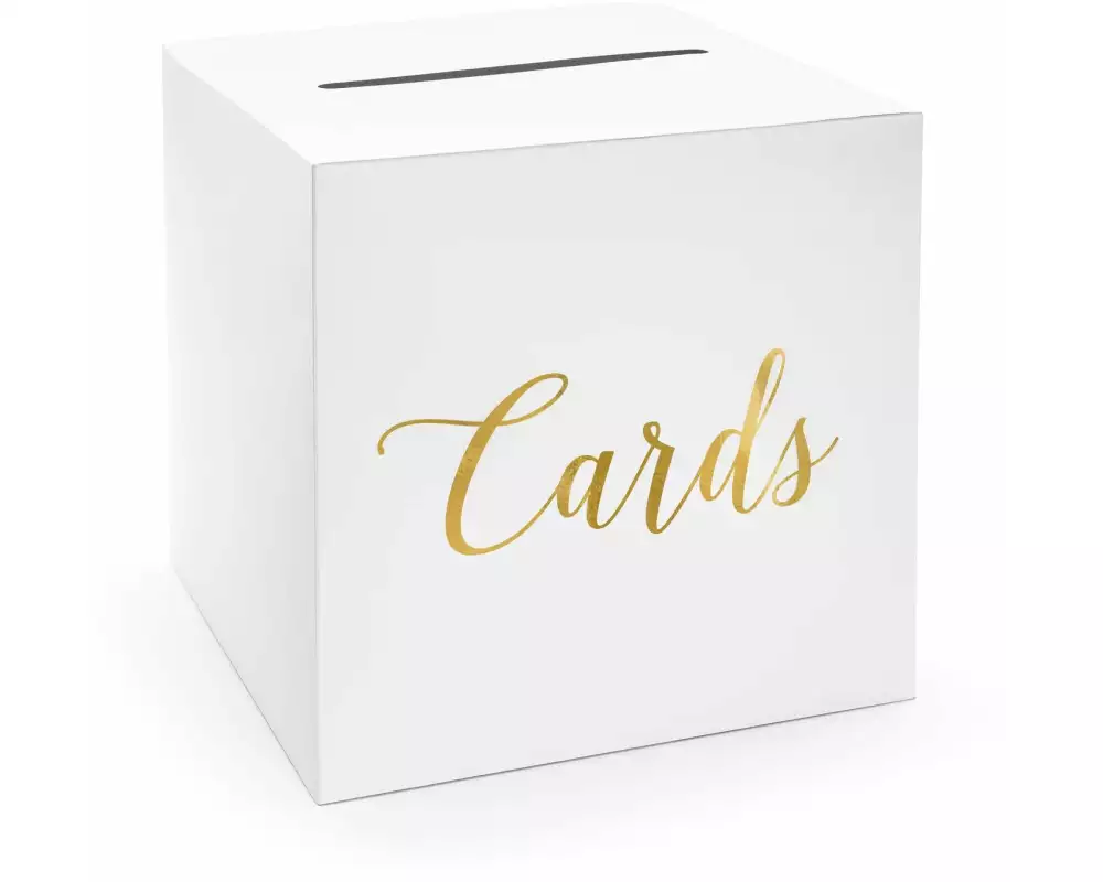 Partydeco Hochzeitsaccessoire Kartenbox Cards 24 x 24, Weiss/Gold