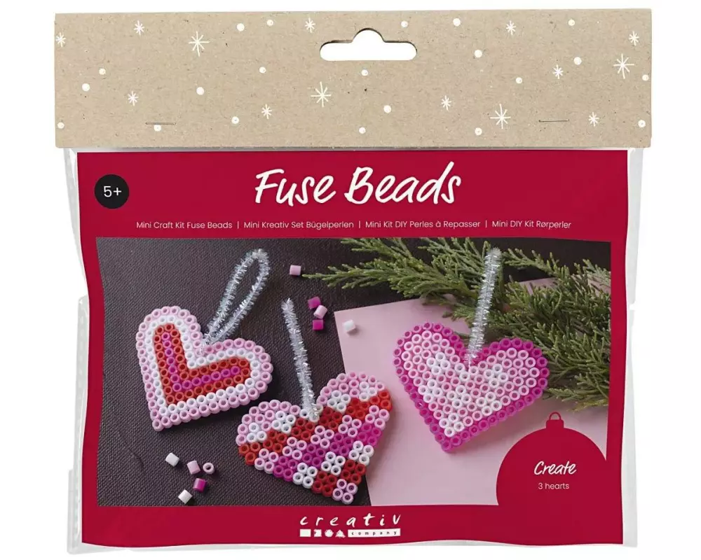 Creativ Company Bastelset Bügelperlen Herzen, Rot und Rosa