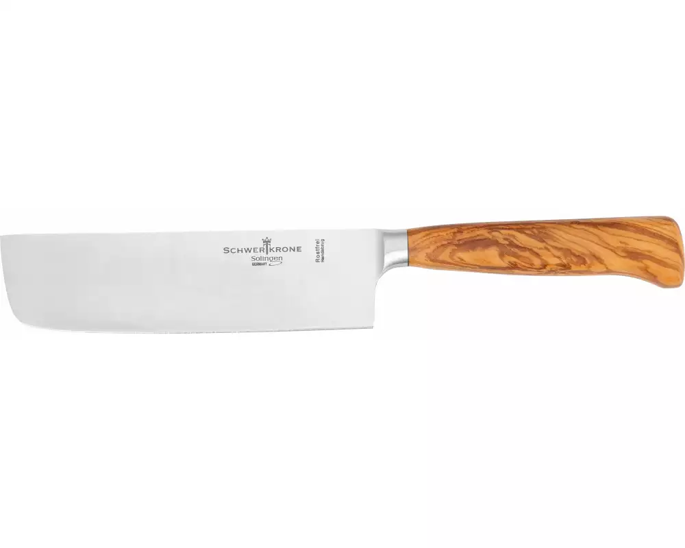 Schwertkrone Nakiri-Messer Olivenholz geschmiedet Silber/Braun