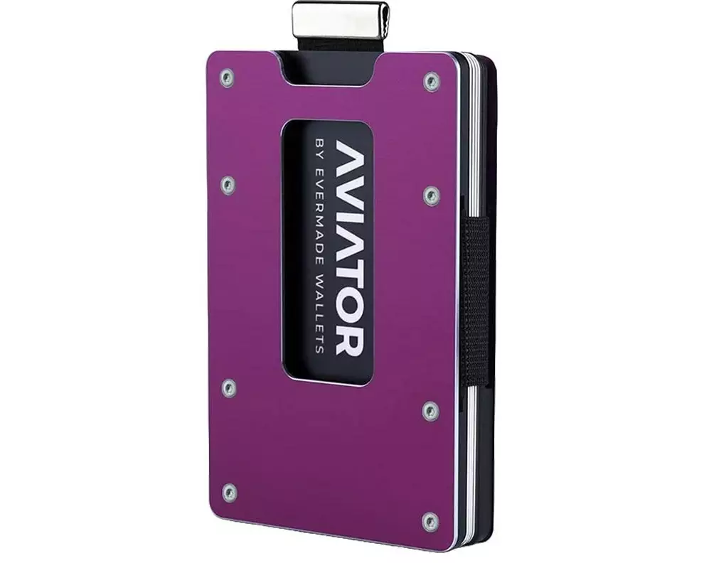 AVIATOR Wallet SLIDE Metal cash clip purple berry