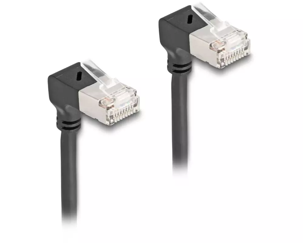 Delock Patchkabel 90° gewinkelt Cat 6A, S/FTP, 3 m, Schwarz
