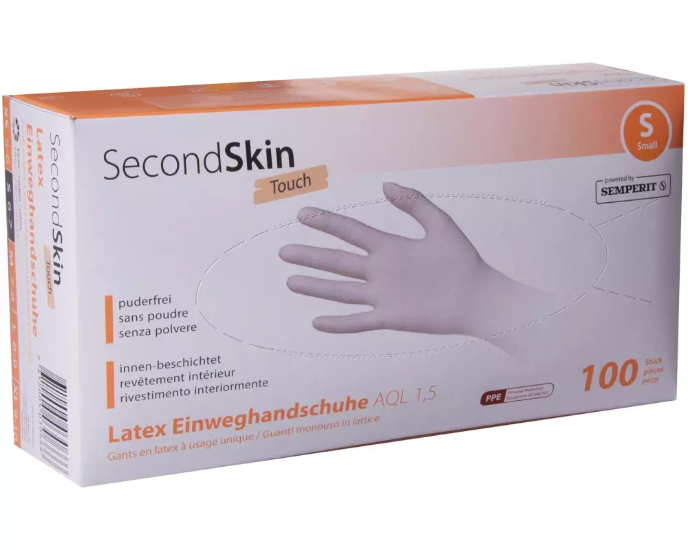 SecondSkin Einweghandschuh Latex Touch S, Beige, 100 Stück