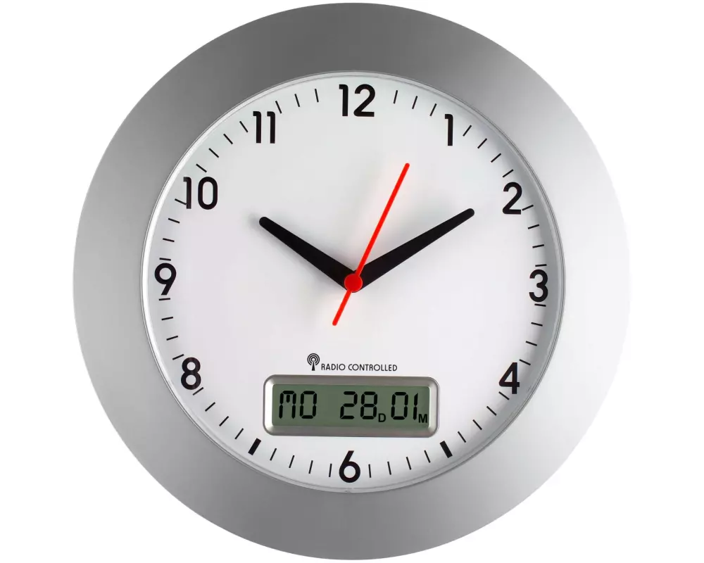 TFA Dostmann Funk-Wanduhr Ø 30 cm, Silber