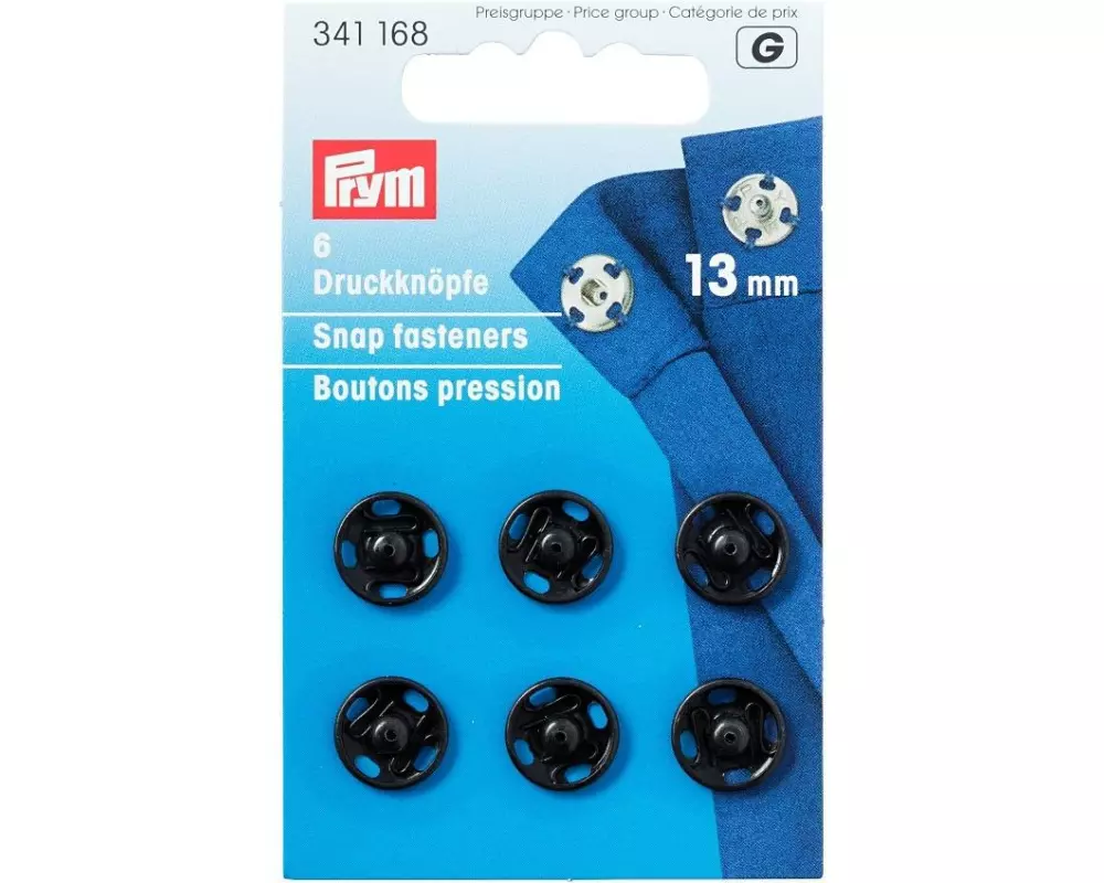 Prym Druckknöpfe Ø 13 mm, Schwarz, 6 Stück