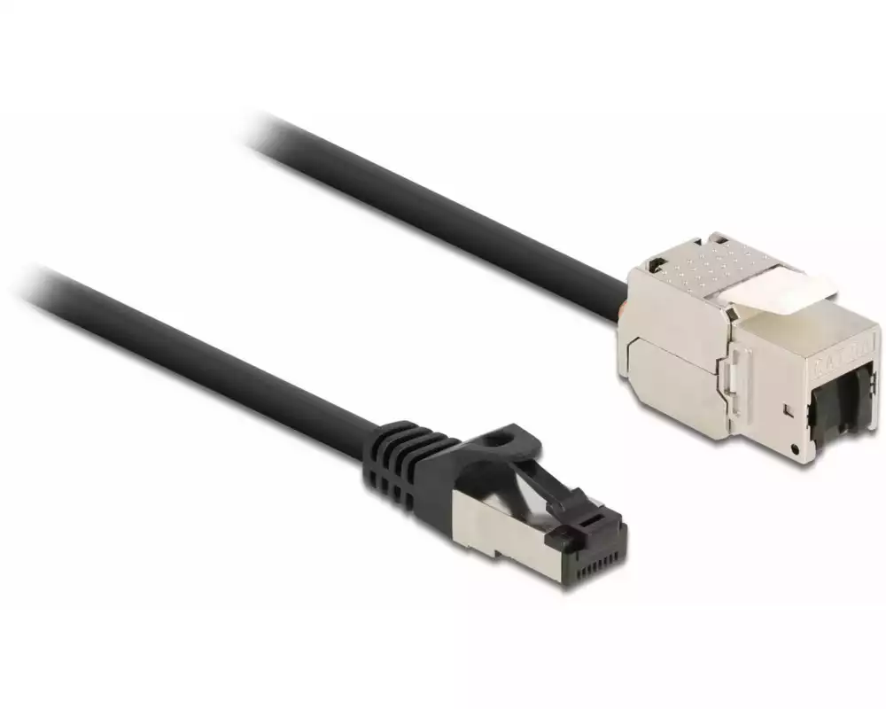Delock Patchkabel RJ45 zu Keystone Cat 6A, S/FTP, 2 m, Schwarz