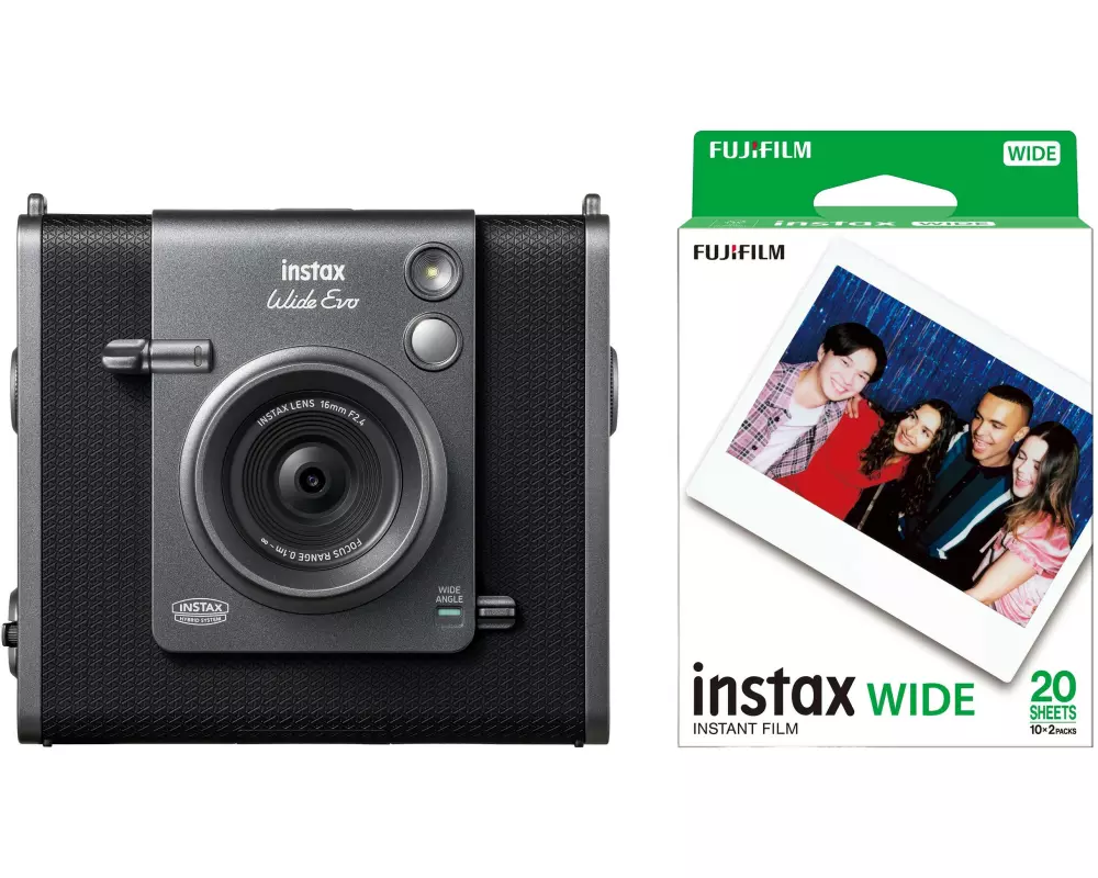 Fujifilm Fotokamera Instax Wide Evo mit 1 x Duo Pack Film Schwarz