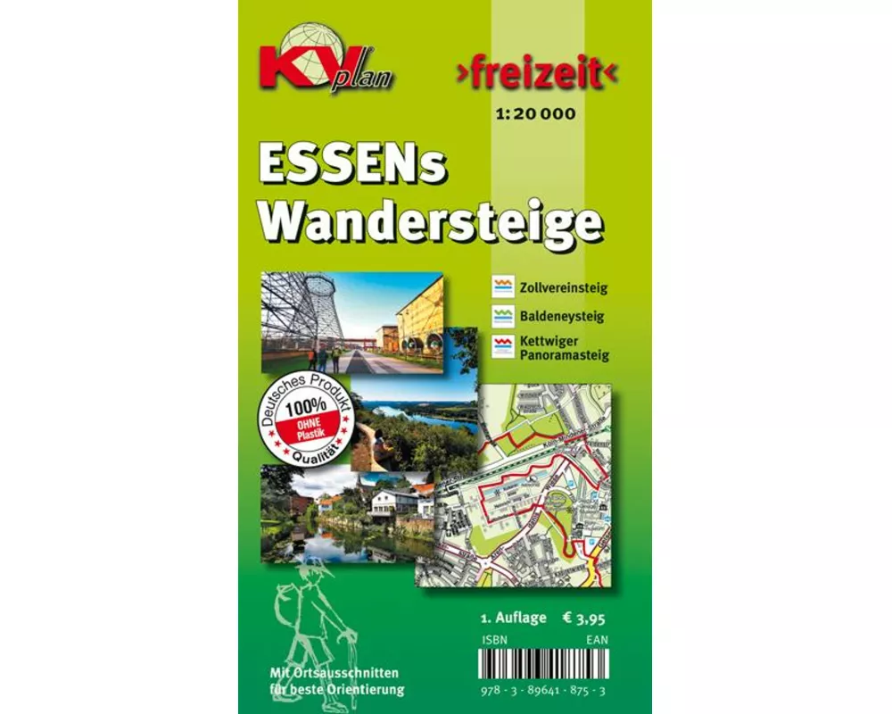 ESSENs Wandersteige, KVplan, Wanderkarte/Zollvereinsteig/Baldeneysteig/Kettwiger Panoramasteig, 1:20.000