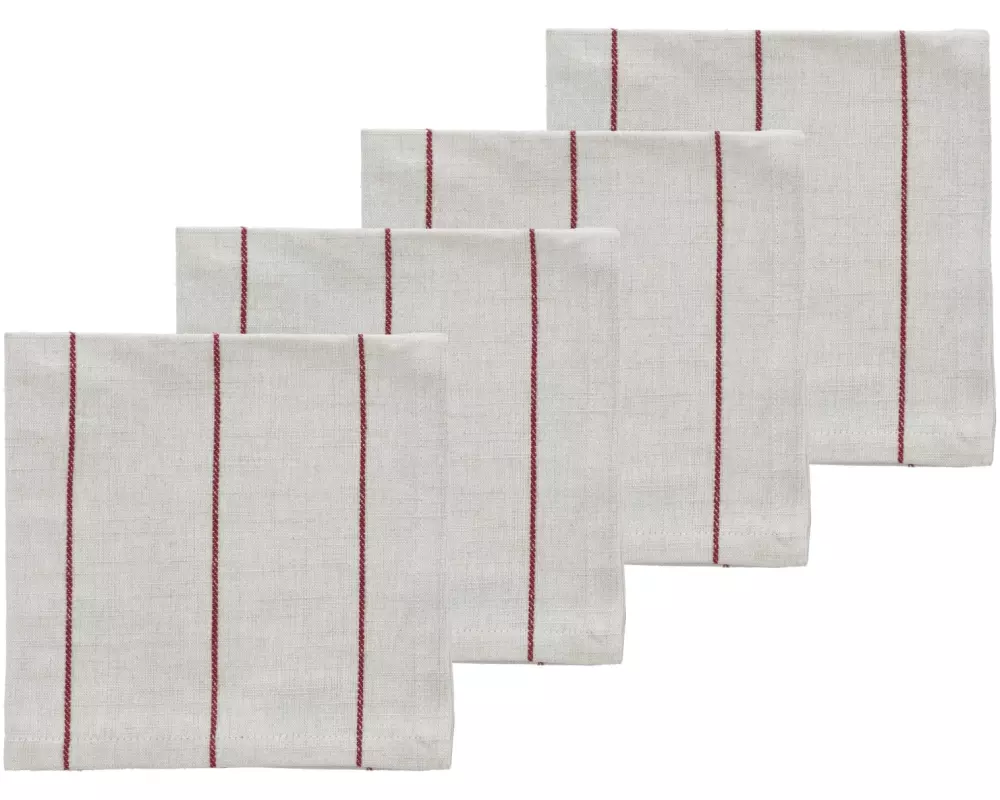 Södahl Stoffserviette Line 45 cm x 45 cm, 4 Stück, Crème/Rot