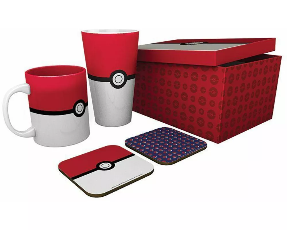 POKEMON - Glas XXL + Tasse + 2 Untersetzer "Pokéball"