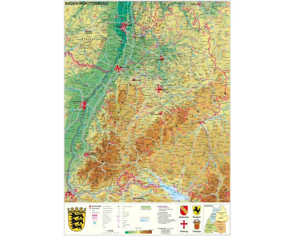 Baden-Württemberg physisch 1:315 000