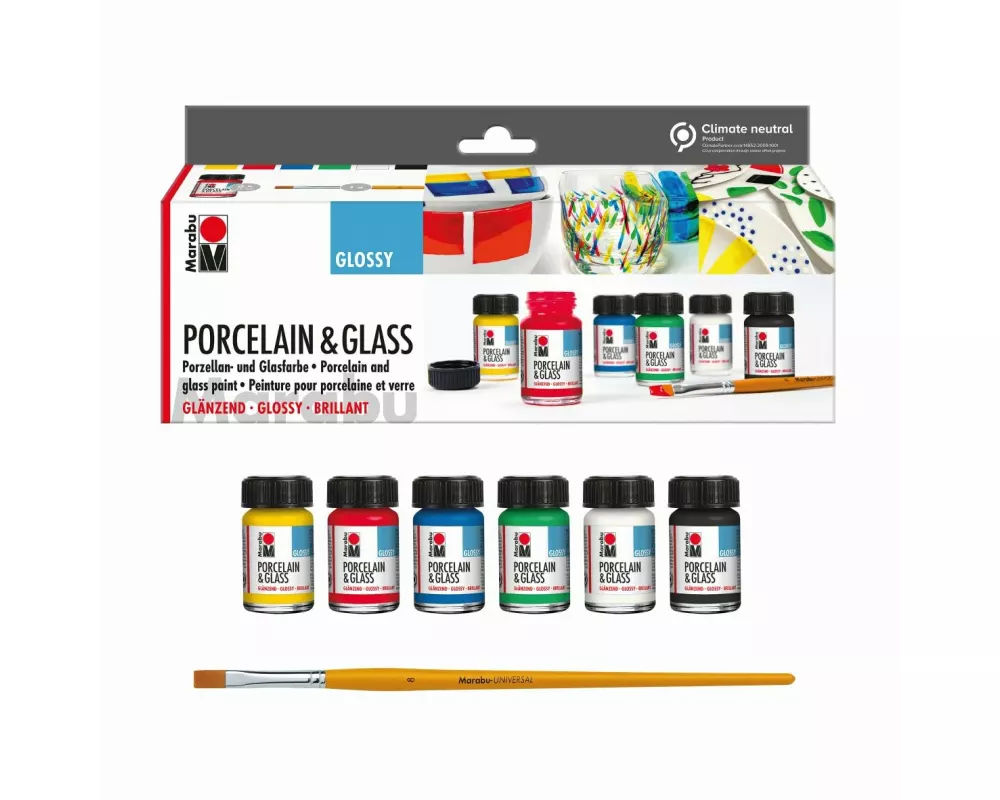 Marabu Glas- und Porzellanfarbe Starterset glänzend 7-teilig