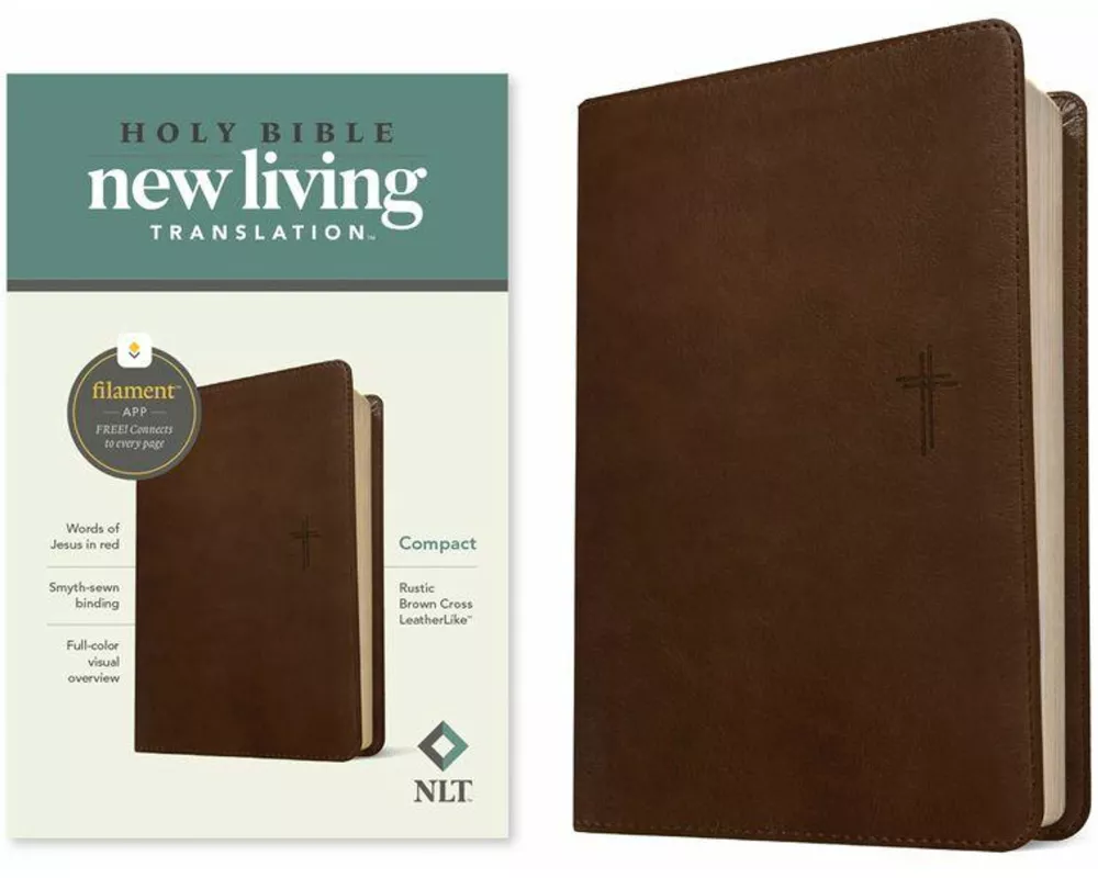 NLT Compact Bible, Filament Enabled (Leatherlike, Rustic Brown Cross, Red Letter)