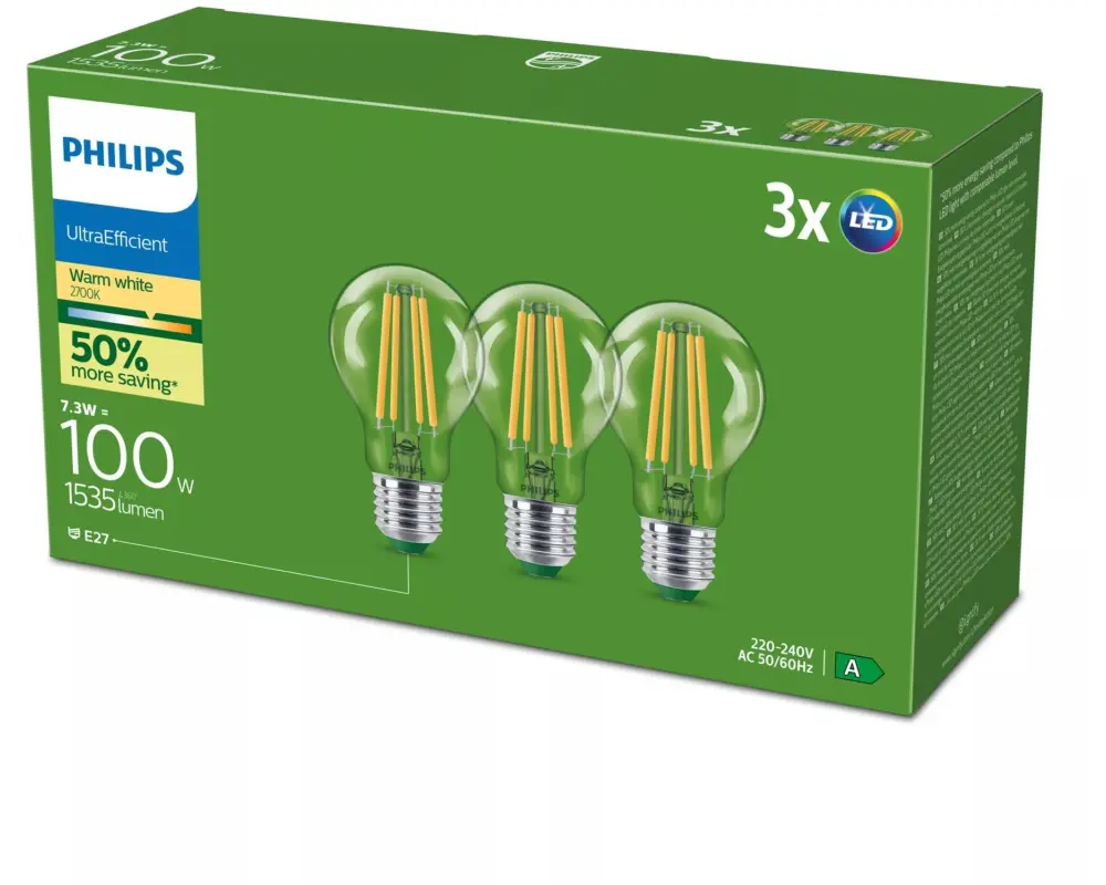 Philips E27 LED-Leuchtmittel, 3er-Pack, 100W, Warmweiss
