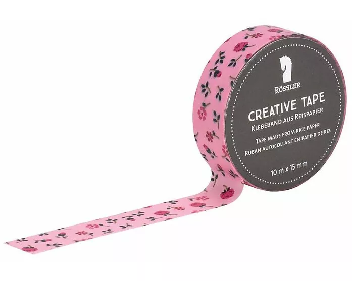Creative Tape transp., Röschen auf Rosé - 10m x 15 mm
