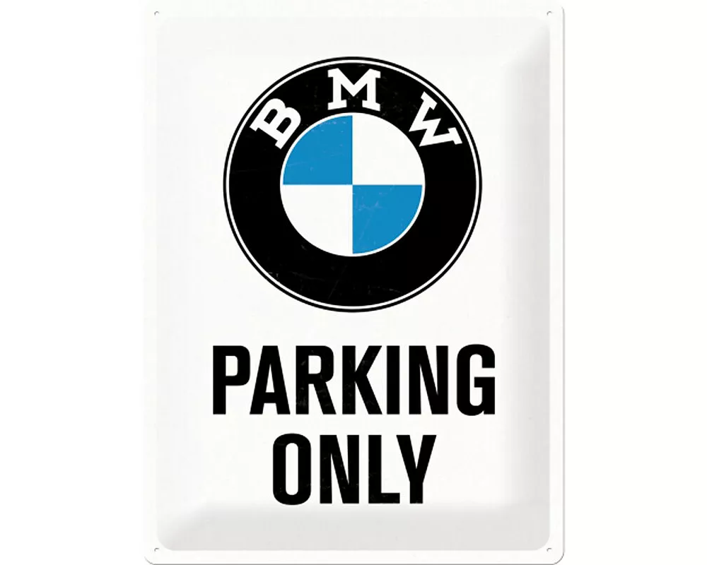 Blechschild. BMW / Parking Only White
