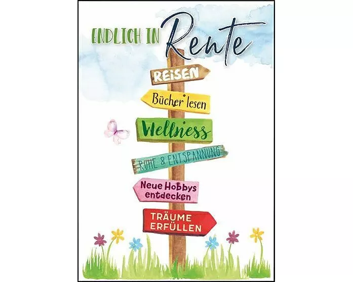 Doppelkarte. Endliche in Rente (Schilder)