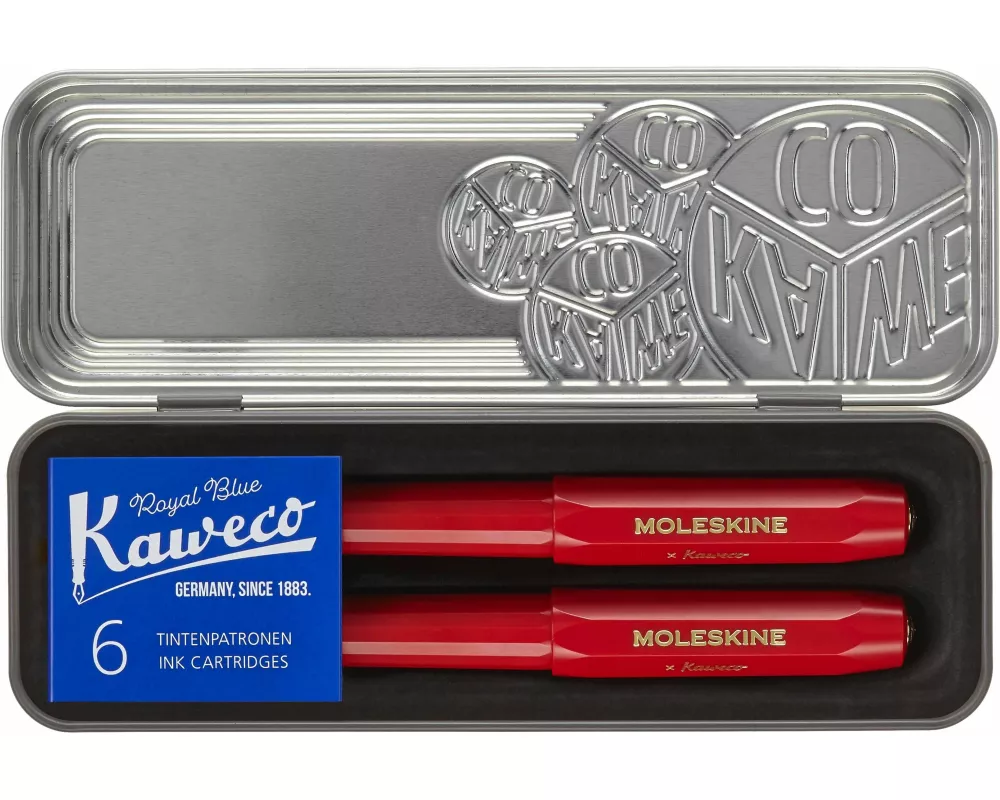 Moleskine X Kaweco Stifte-Set, Füller mitt. Feder & Kugelschreiber 1,0mm, Rot