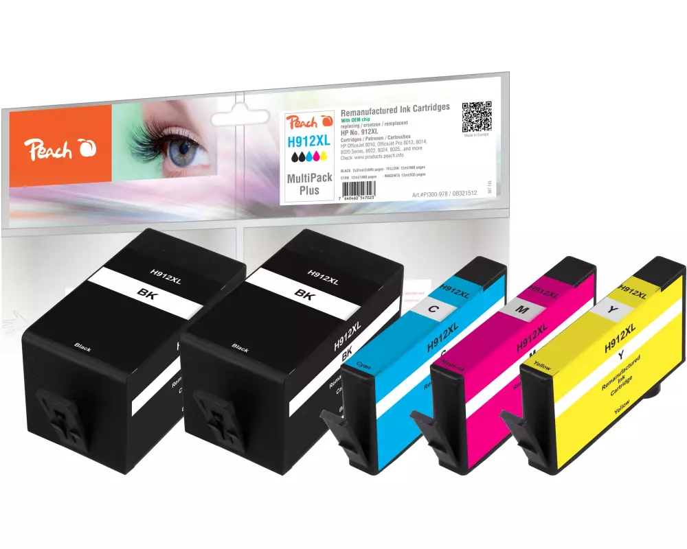 Peach Tinte HP No. 912XL Multi-Pack-Plus C, M, Y, 2x BK