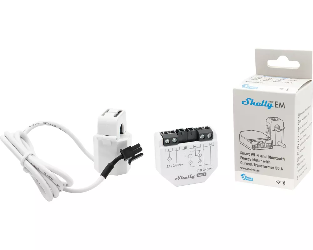 Shelly EM WiFi-Energy Meter Gen3 inkl. 50 A Stromwandlerklemme