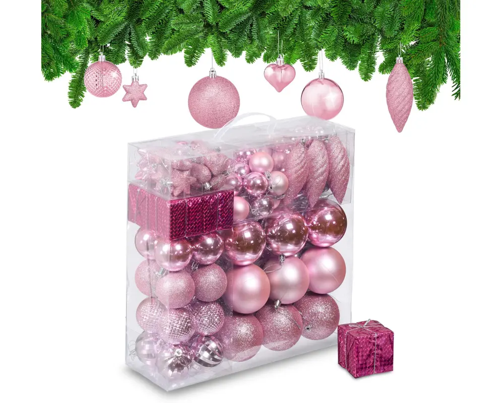 relaxdays Weihnachtskugeln im 110er-Set Rosa-Silber Rosa/Silber