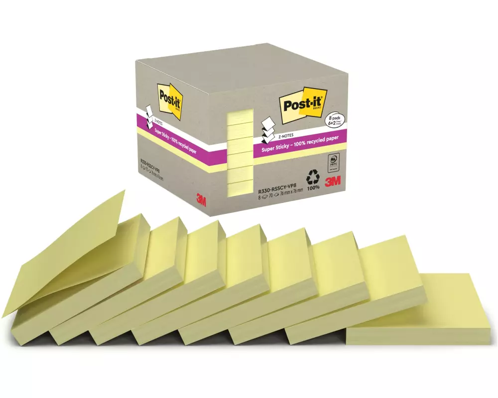 Post-it 3M Super Sticky Recycling Z-Notes Gelb