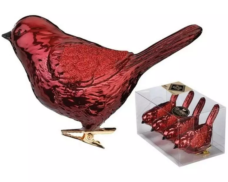 Holly & Jolly Weihnachtskugel Vogel Morello Cherry 4 Stück, 8 cm