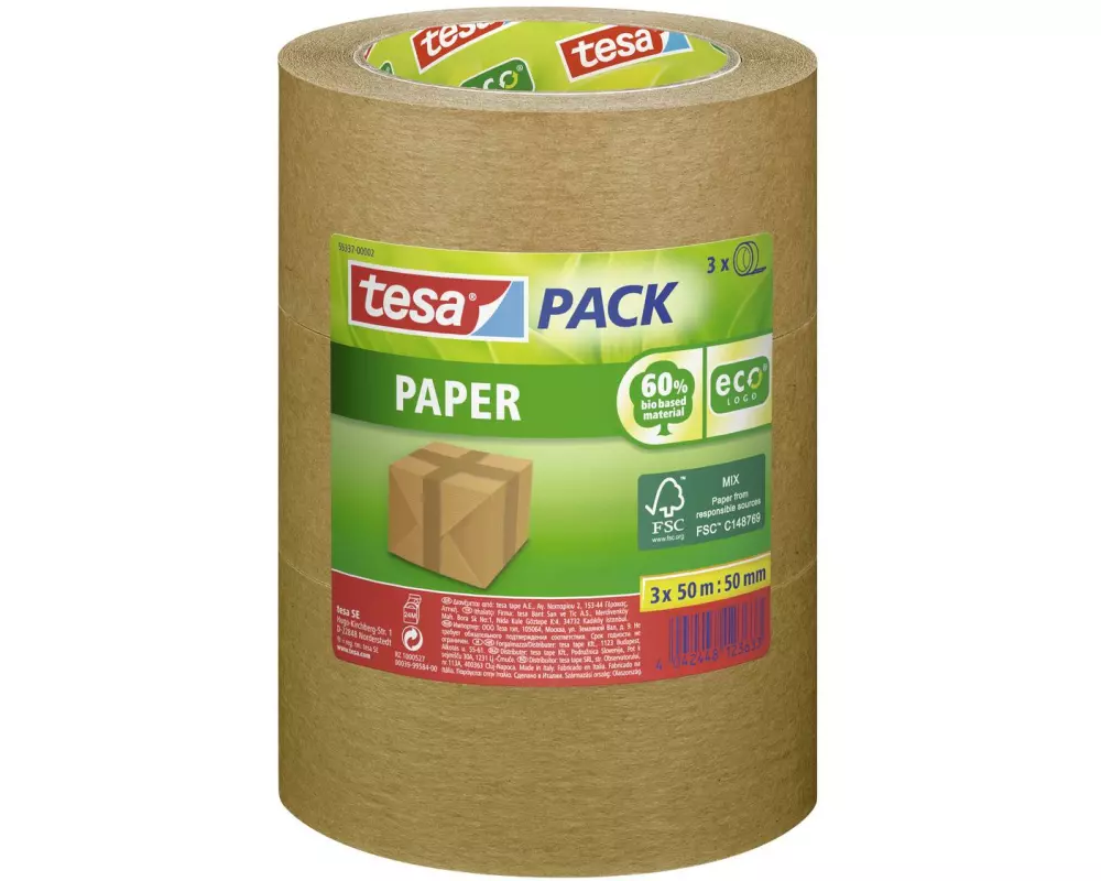 tesa tesapack Papier 3er-Pack 50 mm x 50 m, Braun