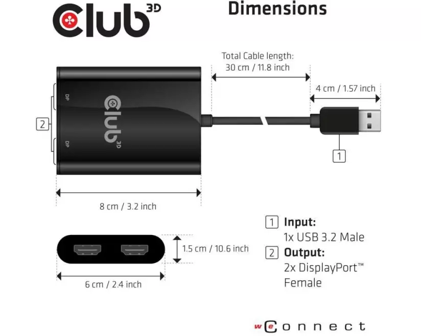 Club 3D Adapter USB Typ-A 3.1 - 2x HDMI 2.0