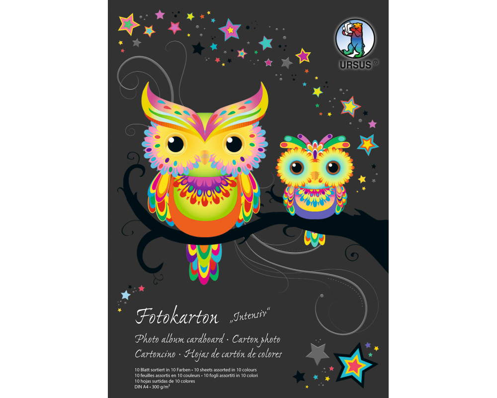 URSUS Fotokarton-Block A4 3704699SE 300g, 10 Farben int. 10 Blatt