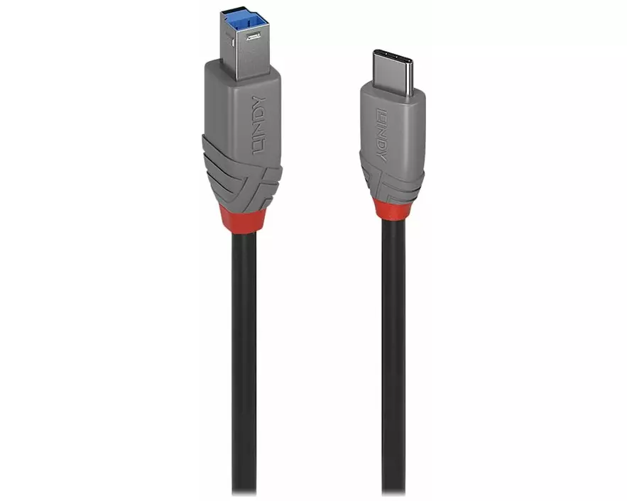 LINDY 1m, USB 3.2, Type C, to B, Cable, Anthra Line