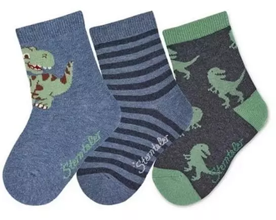 Sterntaler Socken 3er Set Ringel/Dinos Blau/Grün/Grau Gr. 19 - 22