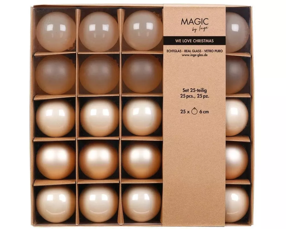 INGES CHRISTMAS DECOR Weihnachtskugel 6 cm Champagner, 25 Stück