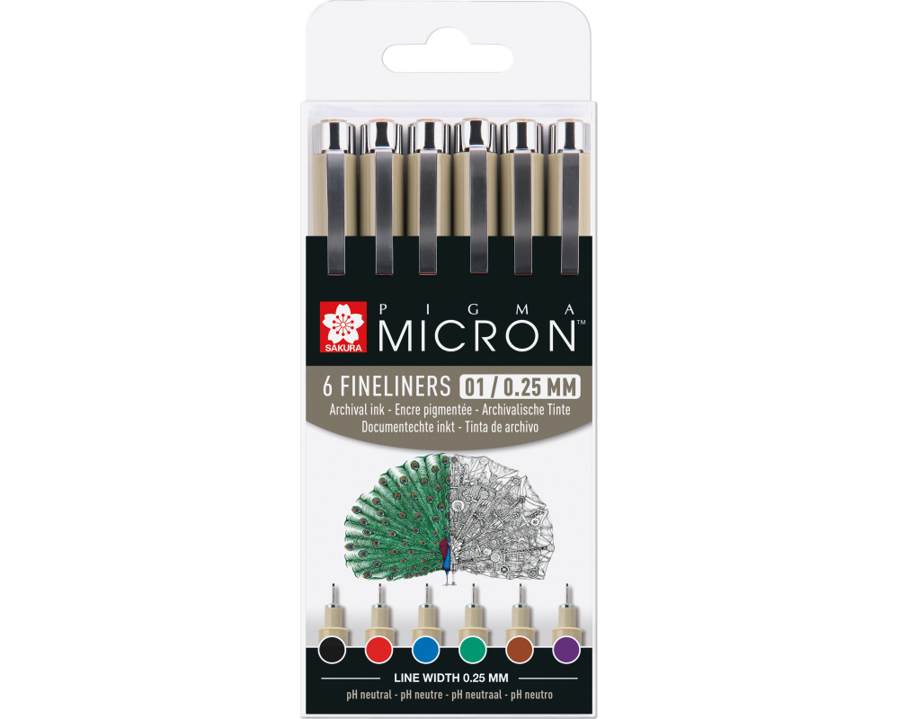 SAKURA Pigma Micron 01 Set 0.25mm POXSDK016 Basic Farben 6 Stück