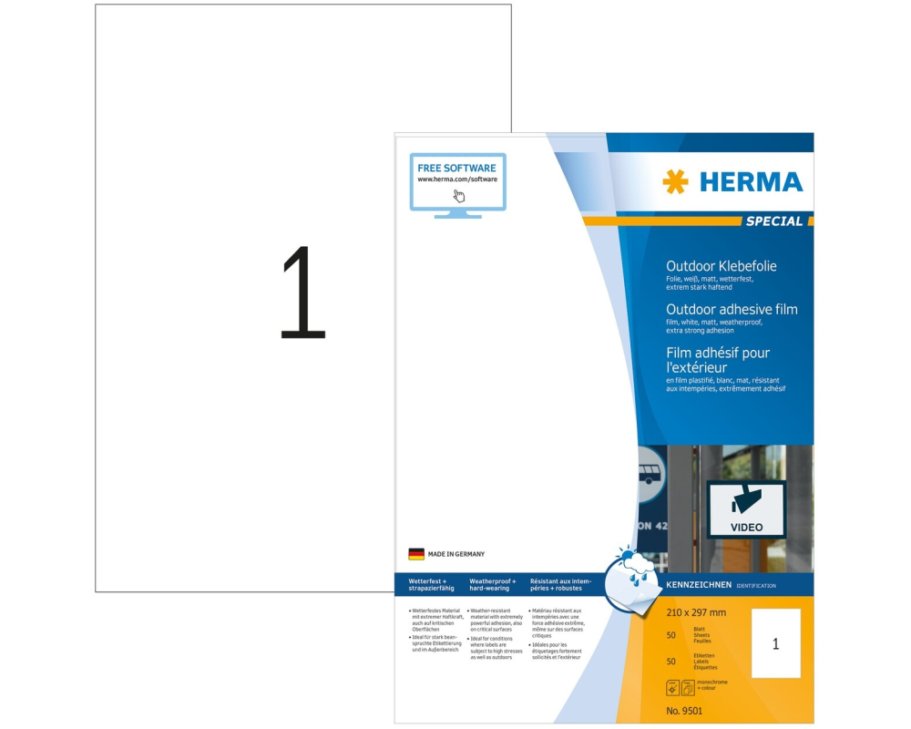 HERMA Outdoor Etiketten A4 9501 weiss 50 Stück