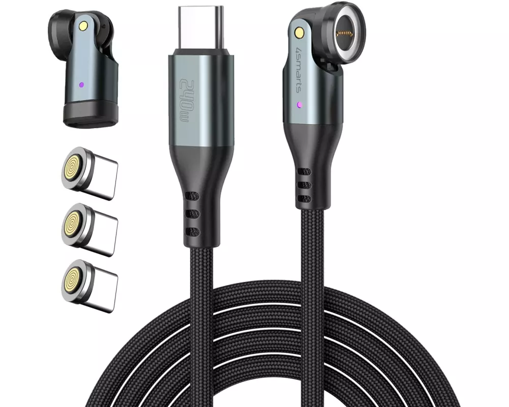 4smarts USB-C 540° Magnetkabel-Set GravityCord 240 W, 1.8 m, Schwarz