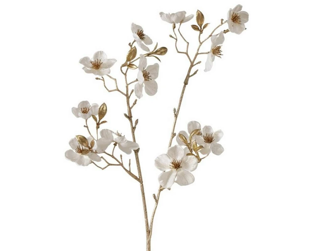 Boltze Dekozweig Pfirsichblüte Gold/Weiss