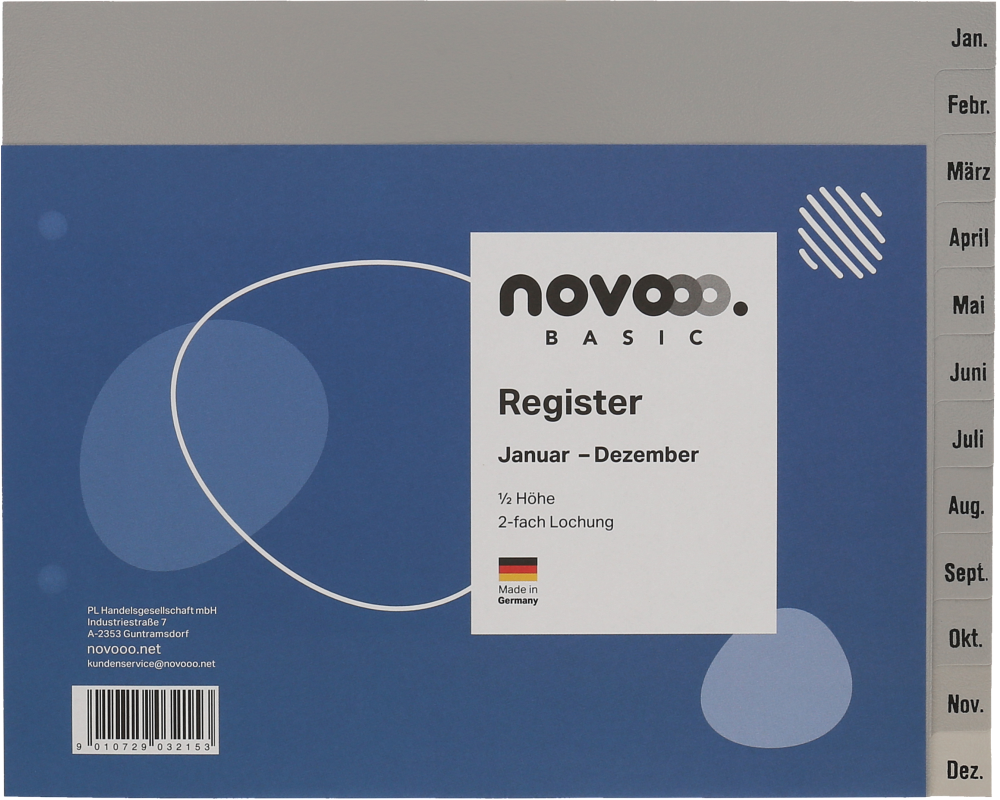 NOVOOO Register PP 1/2 Höhe 40966 grau Jan-Dez DE