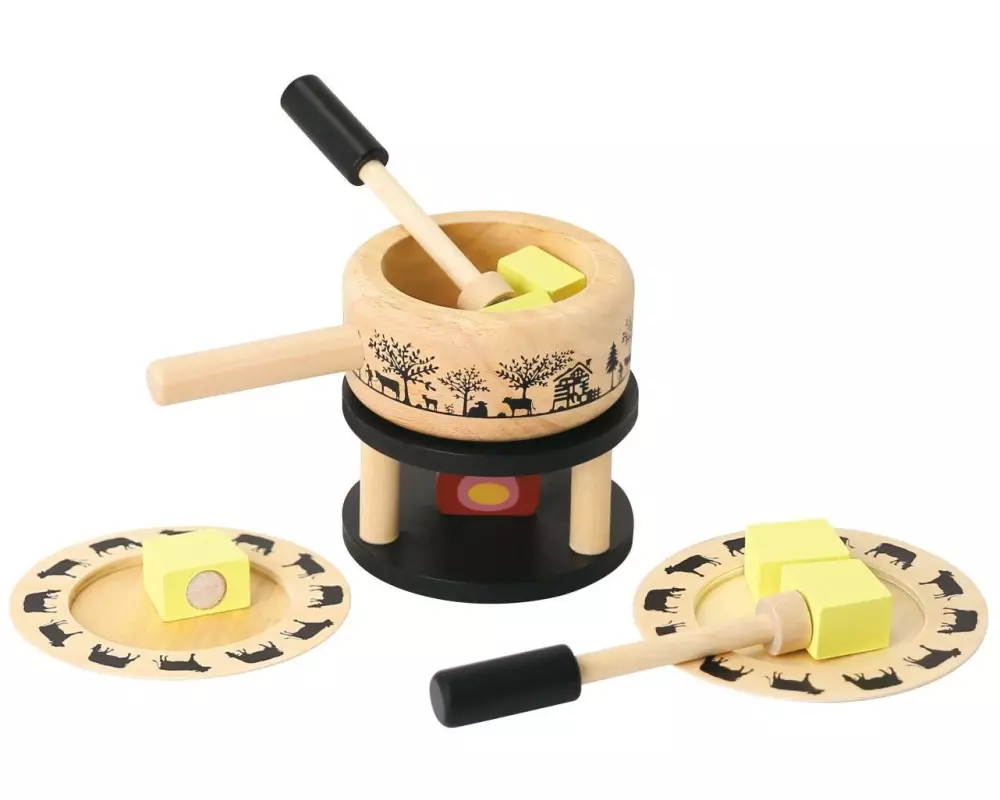 Spielba Holzspielwaren Fondue Set mit Teller und Gabel