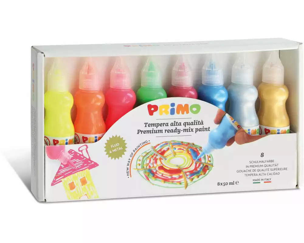 Primo Temperafarben Premium 8 x 50 ml, Metallic & Fluoreszierend
