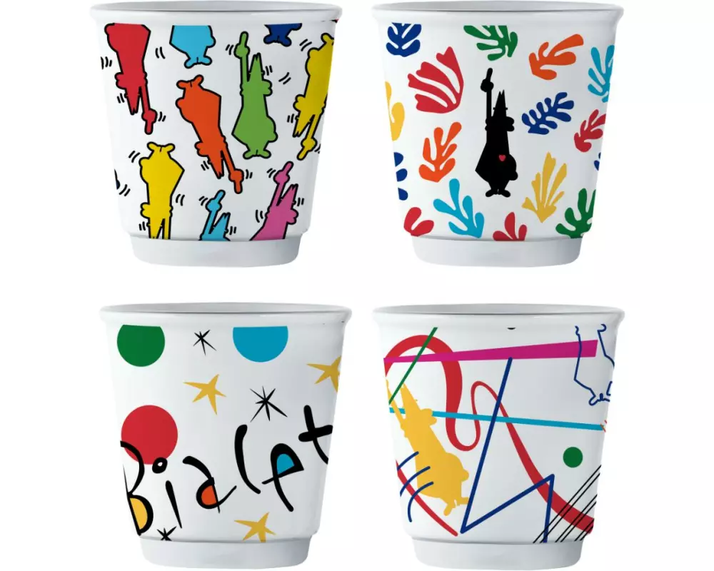 Bialetti Kaffeebecher Arte 80 ml, 4 Stück, Mehrfarbig