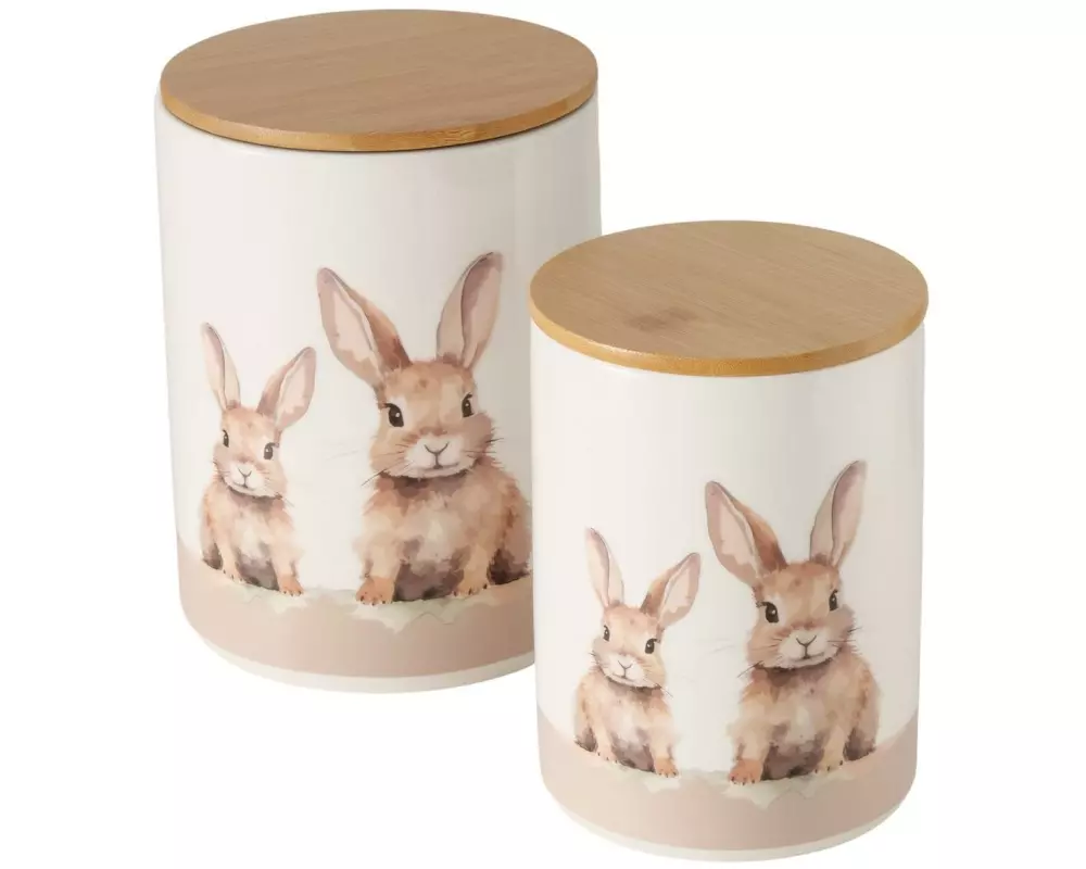 Boltze Aufbewahrungsdose 2-teilig, Keramik / Bambus