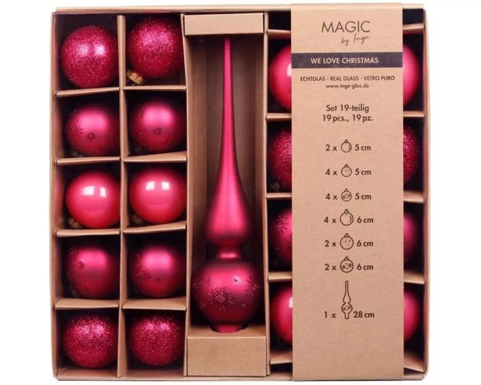 INGES CHRISTMAS DECOR Weihnachtskugel mit Baumspitze 19 Stück, Pink