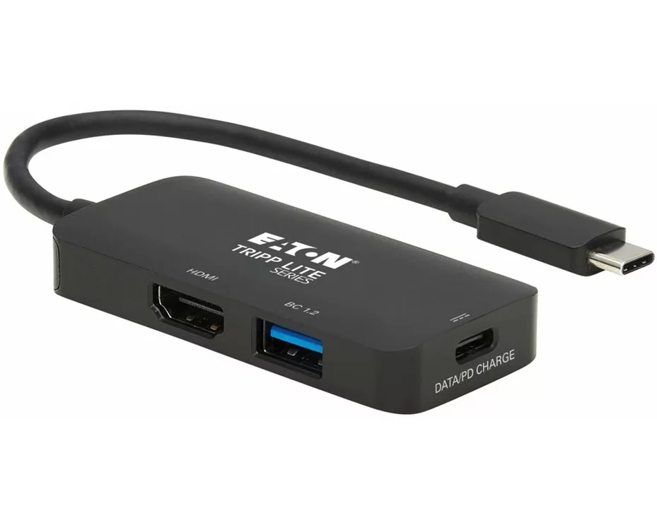 EATON TRIPPLITE USB-C Multiport Adapter - HDMI, 4K, 60 Hz, 4:4:4, HDR, USB-A, 100W PD Charging, Black